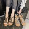 Летние дизайнерские сандалии на платформе Женская мода Повседневная римская обувь Женская однотонная обувь с кристаллами Sandalias Mujer