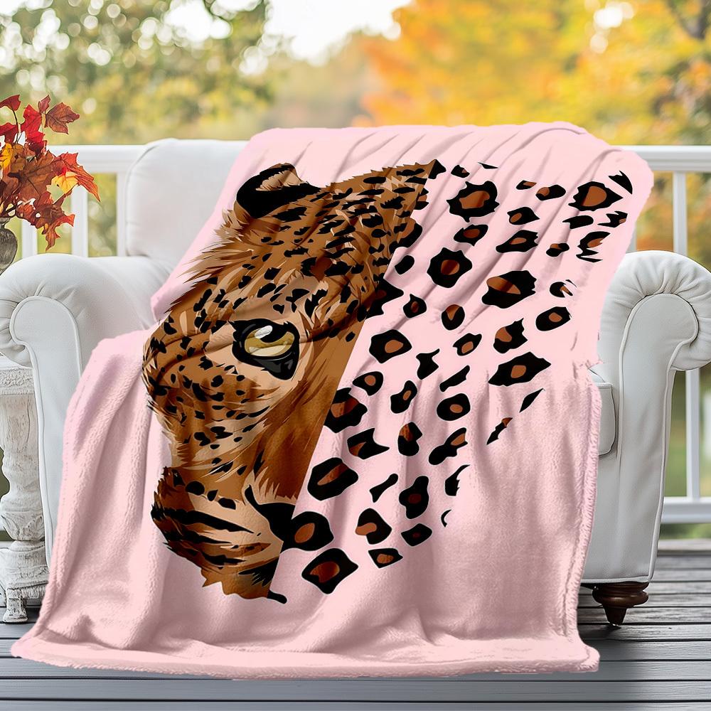 1pc Leopard Print Outdoor Flannel Blanket Soft Warm All-Season Throw for Sofa Bed Car Camping Office, Cozy Gift Idea1314S