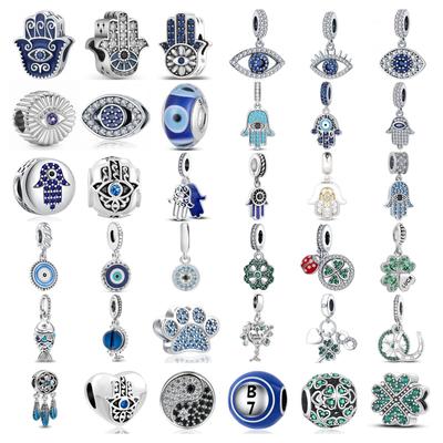 Посеребренная бусина-шарм с подвеской в виде зеленого клевера из серебра 925 пробы, подходит для оригинального браслета Pandora, женские DIY модные украшения