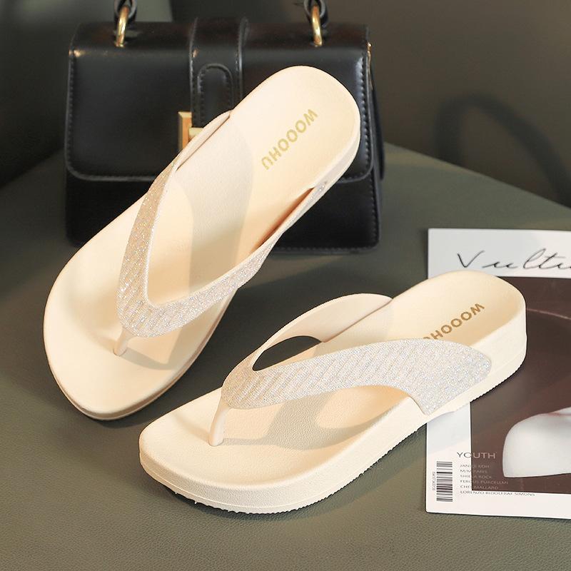 Fashion Summer Slippers Women's Casual Durable Flat Flip Flops Flash Tape Sandals Female Wedges Shoes Lady Non-slip Slippers Zapatos New