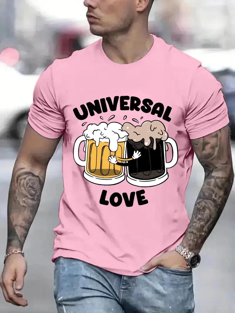 Universal Love Funny Beer Print Men T-Shirts Breathable Tee Clothes Summer Streetwear Oversized T-shirts Loose Short Sleeve Tops