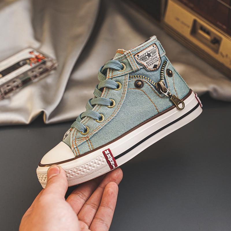 Детские кроссовки из джинсовой ткани - весна/осень 2024 г., кроссовки для мальчиков и девочек, обувь для использования в помещении в детском саду