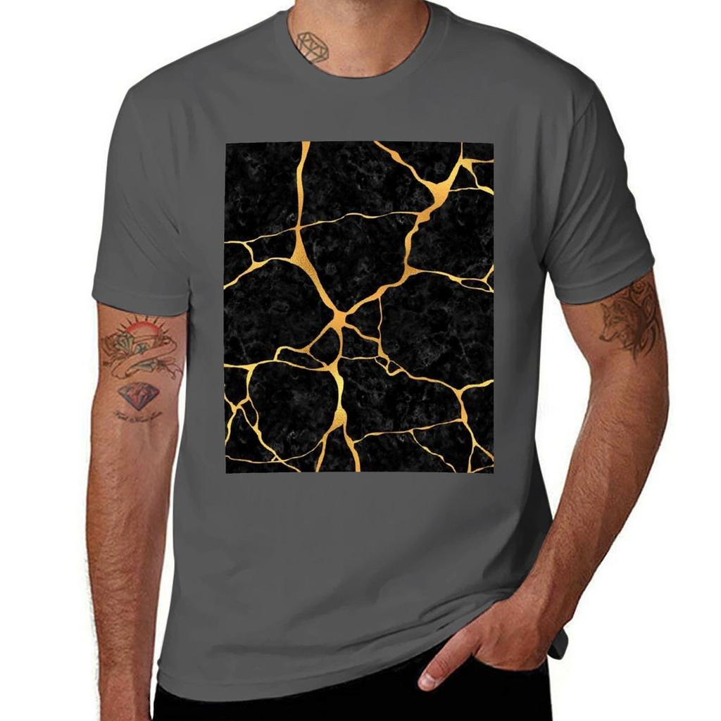 Kintsugi 1g Black Marble Tshirt Plus Size Outdoor Casual Top Tshirt