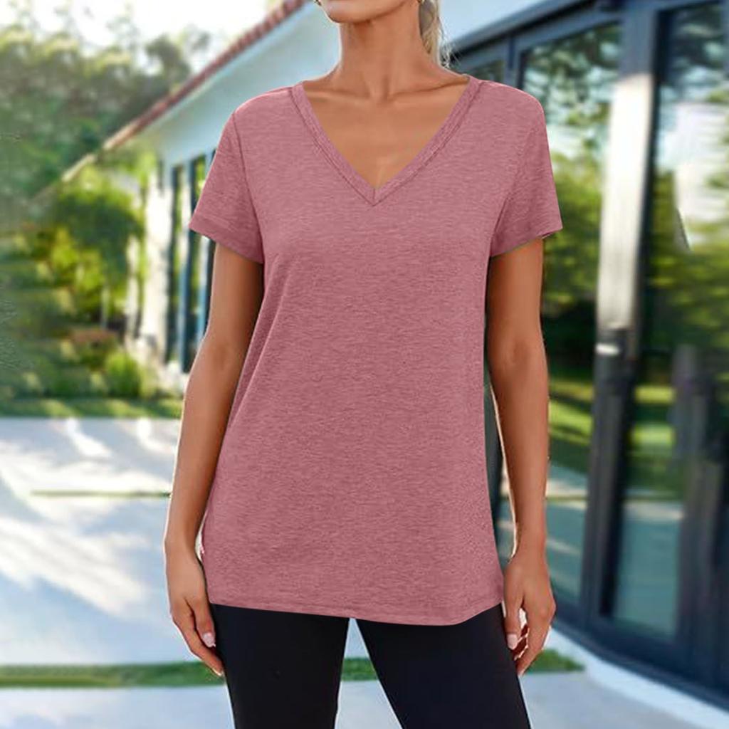 Футболки с коротким рукавом и V-образным вырезом, футболки для женщин, модные топы, модный легкий мягкий повседневный летний топ