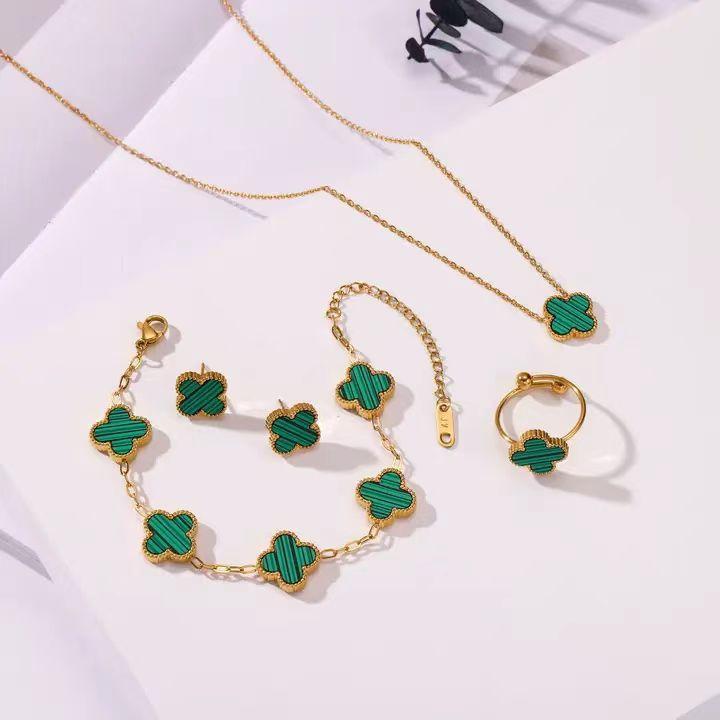 4 шт. Lucky Clover модный браслет из нержавеющей стали с пятью цветами ожерелье кольцо серьги комплект ювелирных изделий подарок