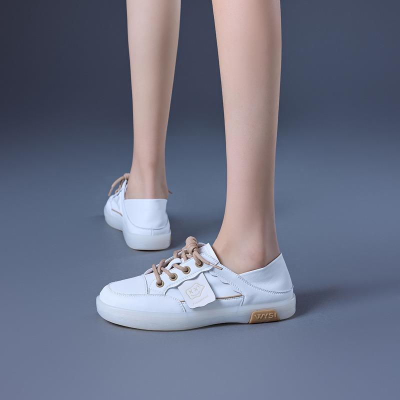 Белые туфли из натуральной кожи Повседневные белые туфли Туфли на плоской подошве