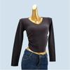 V Neck Short Ruched Women's Clothing Export Pure Desire Style Knitwear Slim Fit Slimming Top Pullover Plaid
