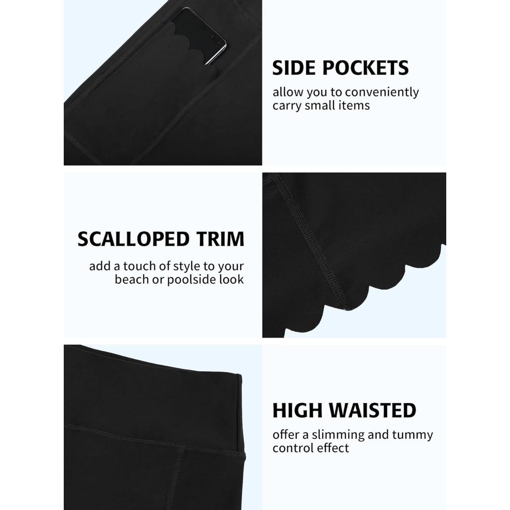 CHARMLEAKS Women's High Waisted Swim Shorts with Pockets Plus Size Bathing Suit Bottoms Long Board Shorts