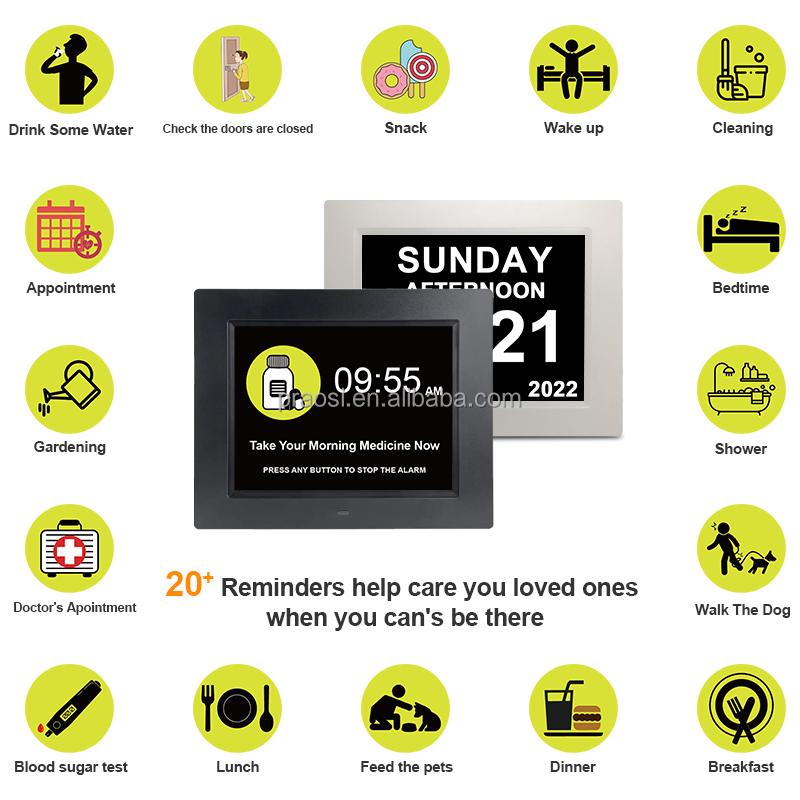 2024 Pros 8 Inch Digital Calendar Alarm Clock With Day Date Month Year Temperature Wall Desk Clock for Senior Dementia Alzheimer