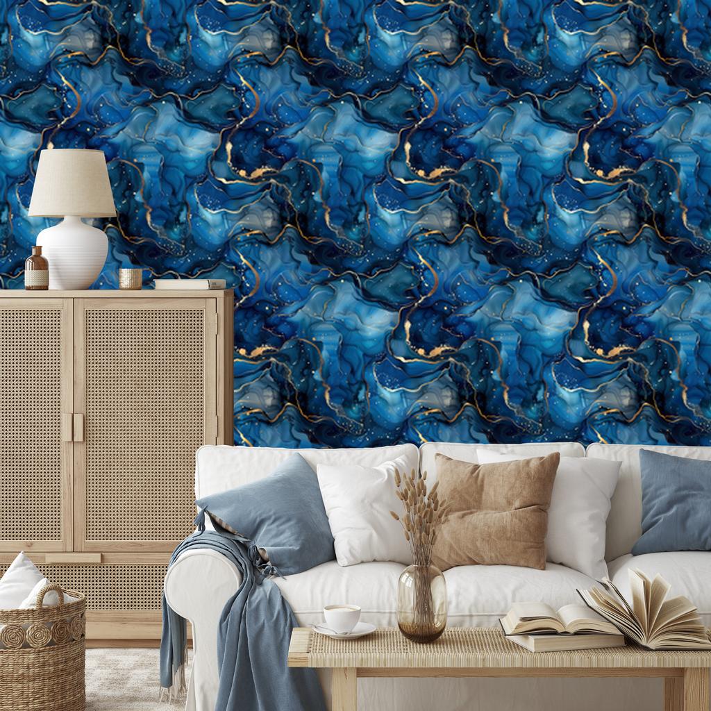 Wallpaper Ink navy blue, blue, turquoise and graphite 50x1000