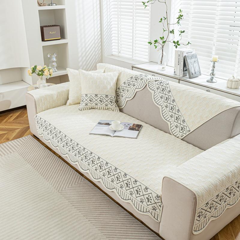 Подушка для дивана из чистого хлопка Новая Универсальная для четырех сезонов Нескользящая Кремовая Ветрозащитная Простая хлопковая ткань Прямой ряд Подушка для сиденья