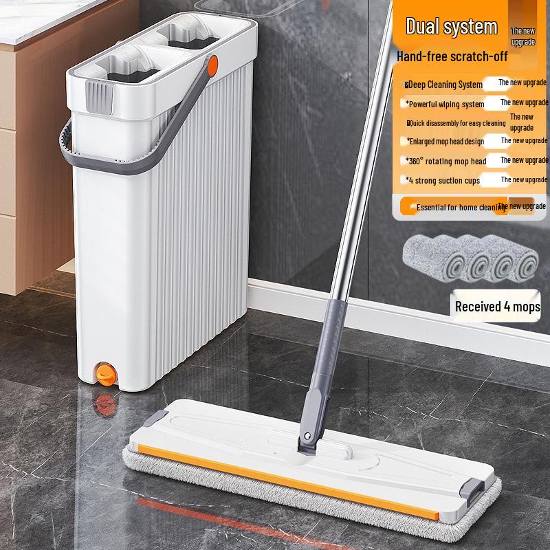 Компактный набор швабры и ведра: Швабра с плоской насадкой для мытья и сушки без рук со скребком для узких щелей