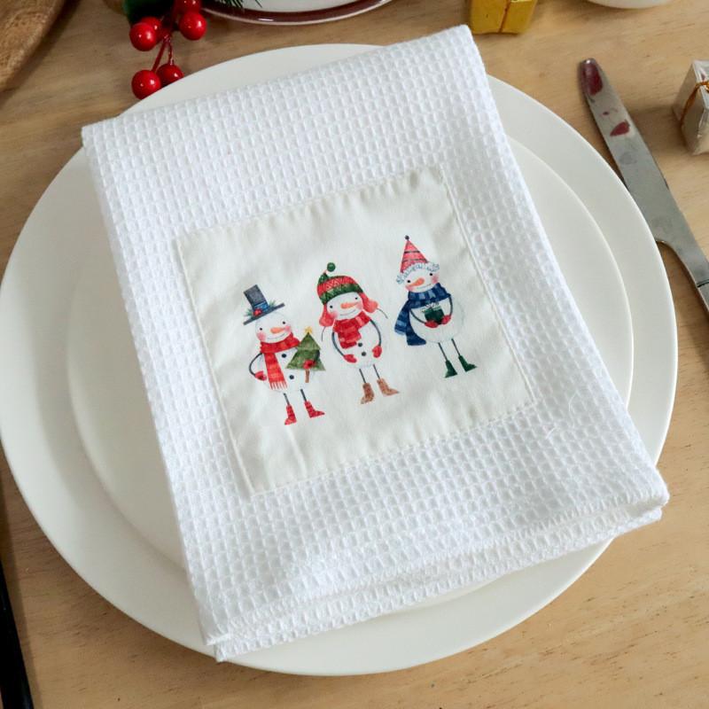 1 шт. 40x60 см белое вафельное хлопковое кухонное полотенце с нашивкой на кухонном столе салфетка для рождественской вечеринки подарок украшение