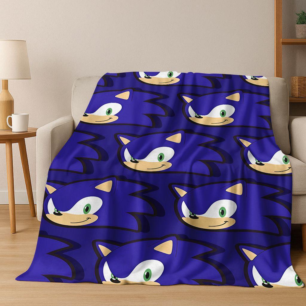 Classic S-Sonic Cartoon Game Flannel Blanket Soft Warm Throw Blanket for Bed Bedroom Living Room Travel Picnic Office Gift Kids