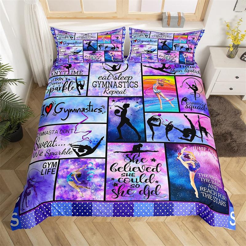 Пододеяльник для гимнастики с милым рисунком для девочек-балерин, комплект постельного белья из микрофибры, спортивный пододеяльник, размер Twin King для любителей гимнастики