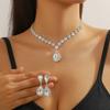 2Pcs/Set Women Wedding Jewelry Set Waterdrop Shape Shining Faux Crystal Choker Necklace Dangle Earrings Set