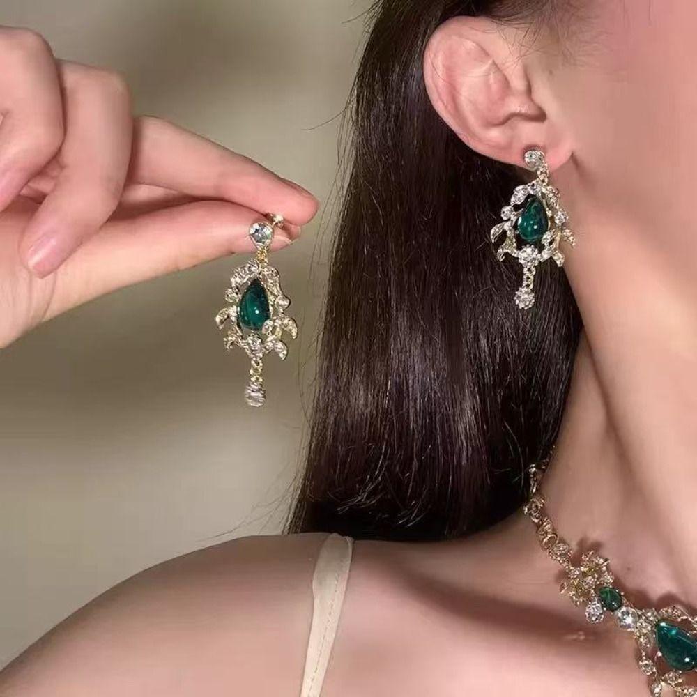 Korean Style Green Crystal Jewelry Set Multifunction Sparkling Necklace Women