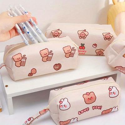 Kawaii мультяшный пенал с медведем большой емкости сумка для ручек настольный органайзер для канцелярских принадлежностей милый мешочек для хранения школьные канцелярские принадлежности