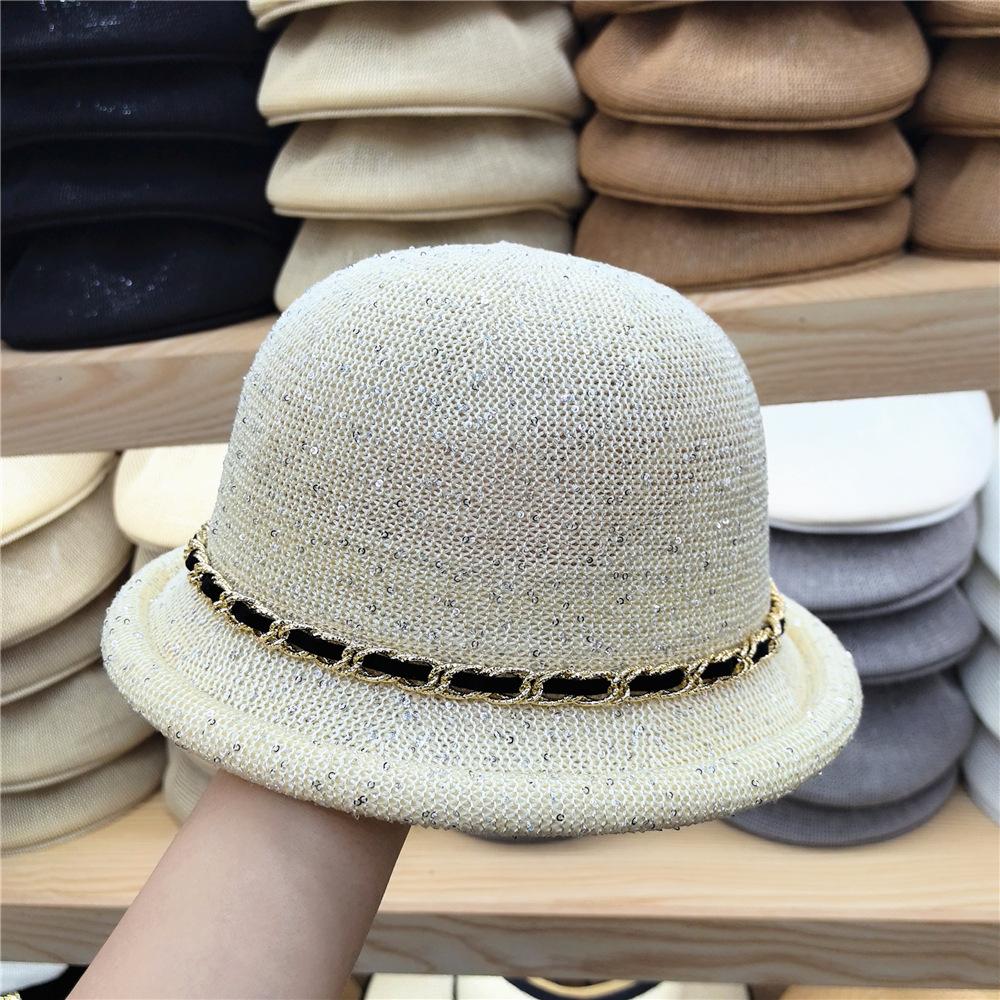 Neardf Ins шикарная летняя дышащая пряжа с блестками, модная цепочка, женская кепка от солнца, женская пляжная шляпа для отдыха