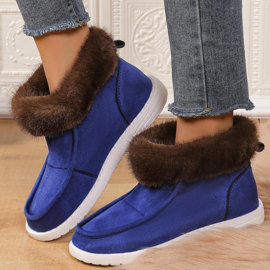 Large Size Casual Low Tube Square Bottomed Snow Boots Autumn Winter Fleece Velvet Suede Martin Boots Fur Cotton Shoes 36-43