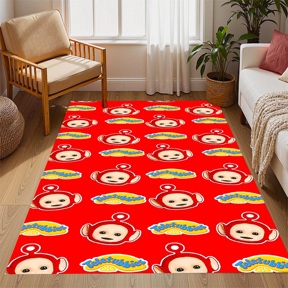 Teletubbies Hearts Pattern Themed Anti-Slip Rugs - Polyester Home Decor, Suitable for Bedrooms, Living Rooms, Doorways, Studios, and Decorations