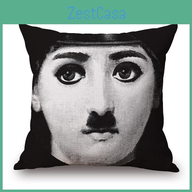 Льняная винтажная наволочка для декоративной подушки с лицом Пьеро Форназетти, на поясничную подушку, новая