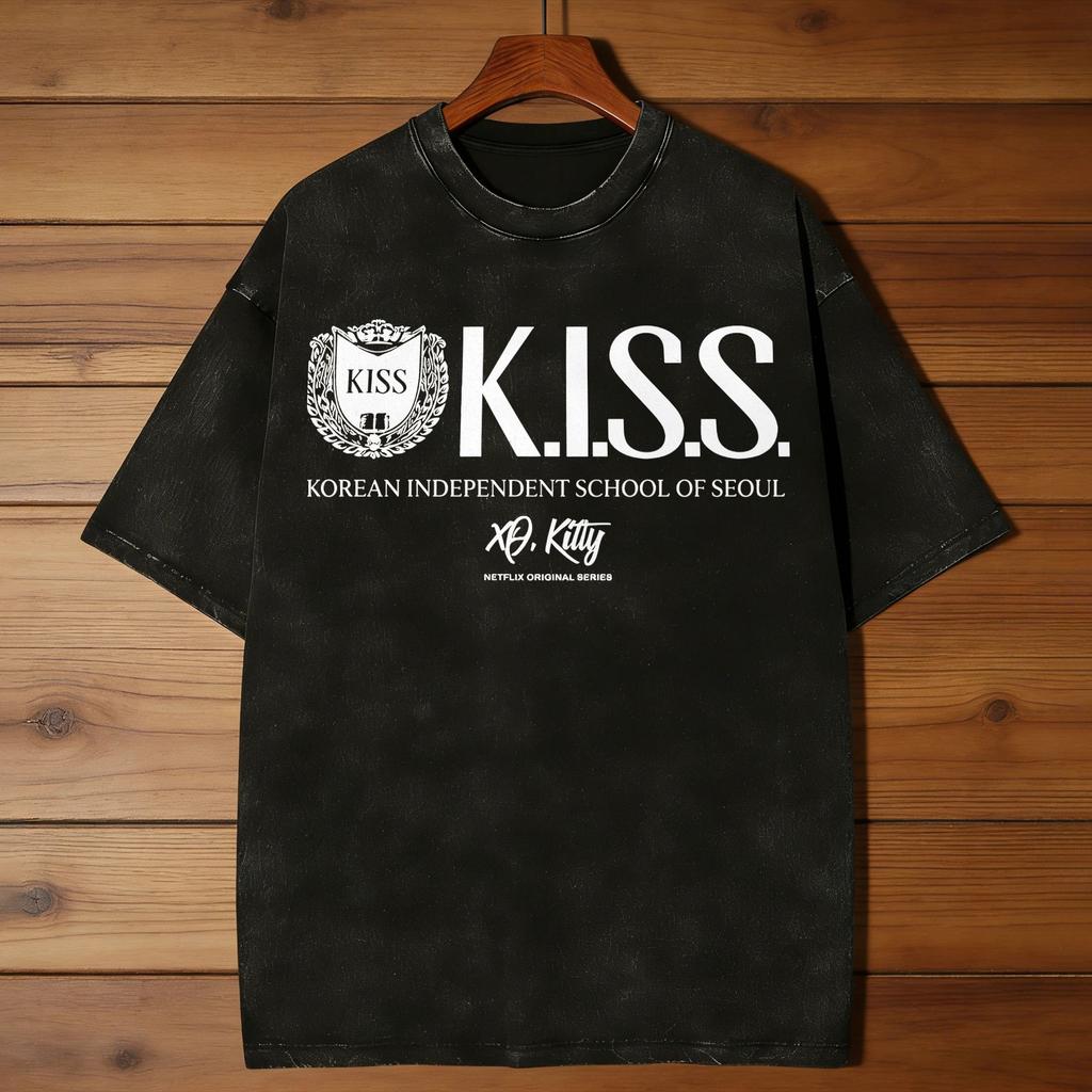 Kiss xo kitty T Shirt Hip Hop T Shirts Short Sleeve Vintage Tops Summer Cotton Crew Neck Oversize Clothing