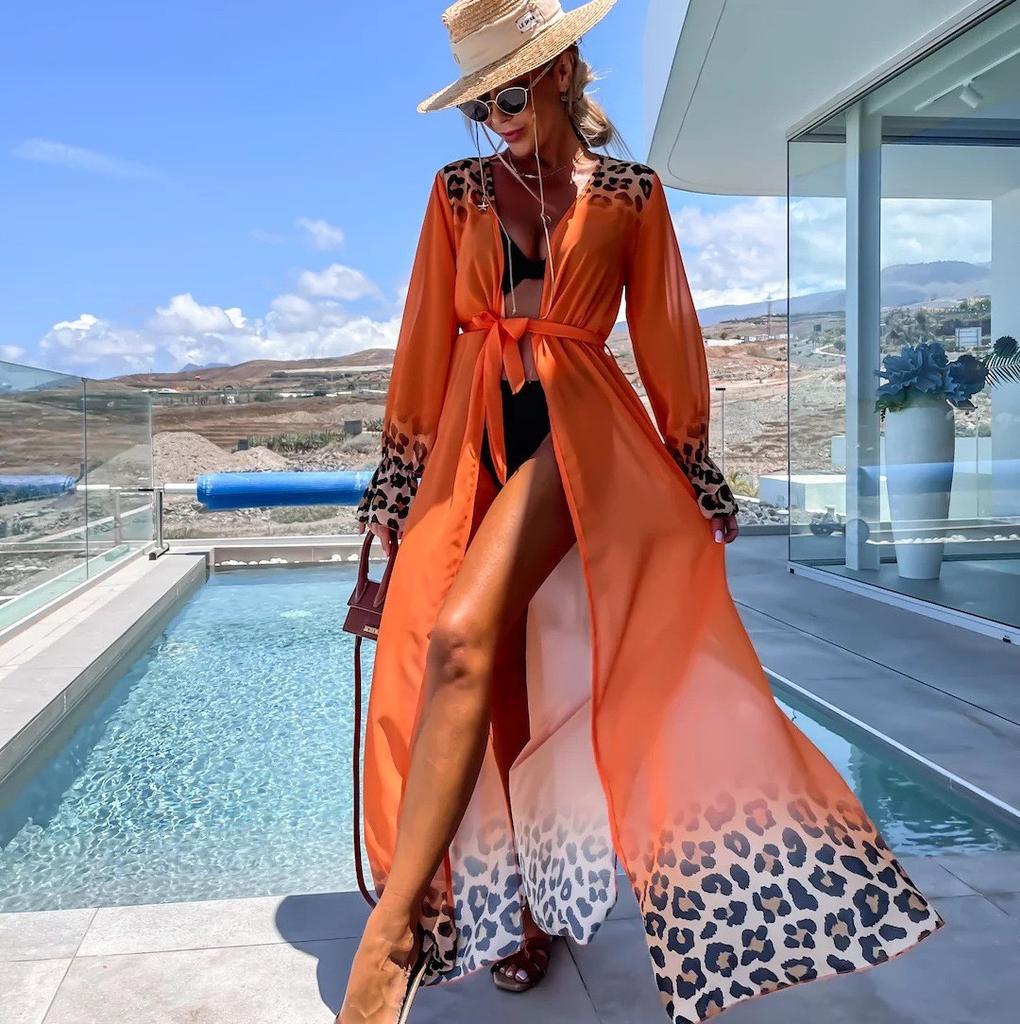 Women's Printed Tie Chiffon Beach Cover Up