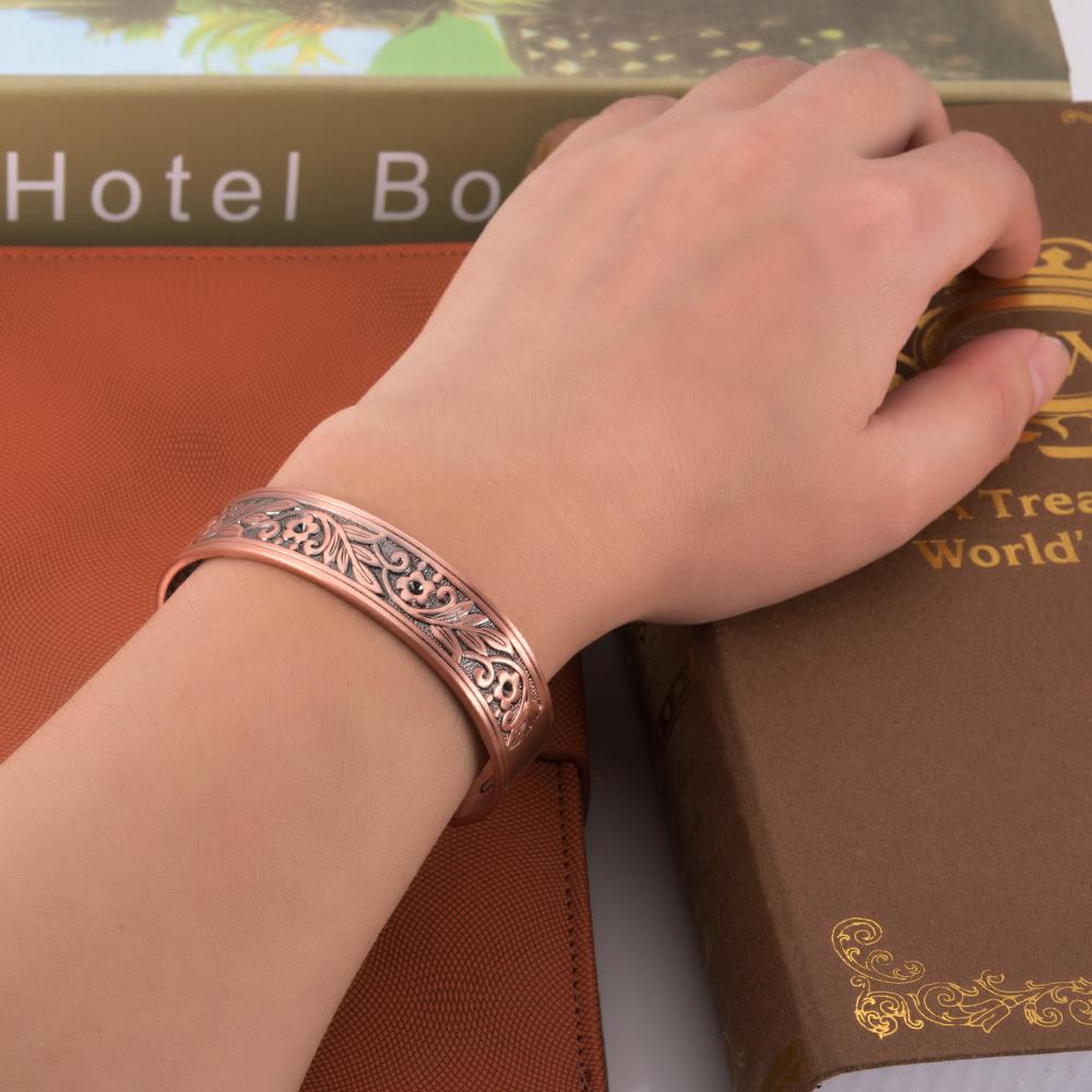 Ikuinen магнитный браслет медный цветок лист манжеты регулируемые браслеты женские винтажные медные браслеты для мужчин