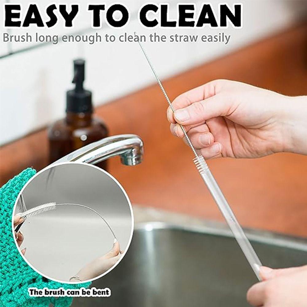 1Sets Drinking Plastic Straws with Brush Replacement Straw Durable Cup Straw