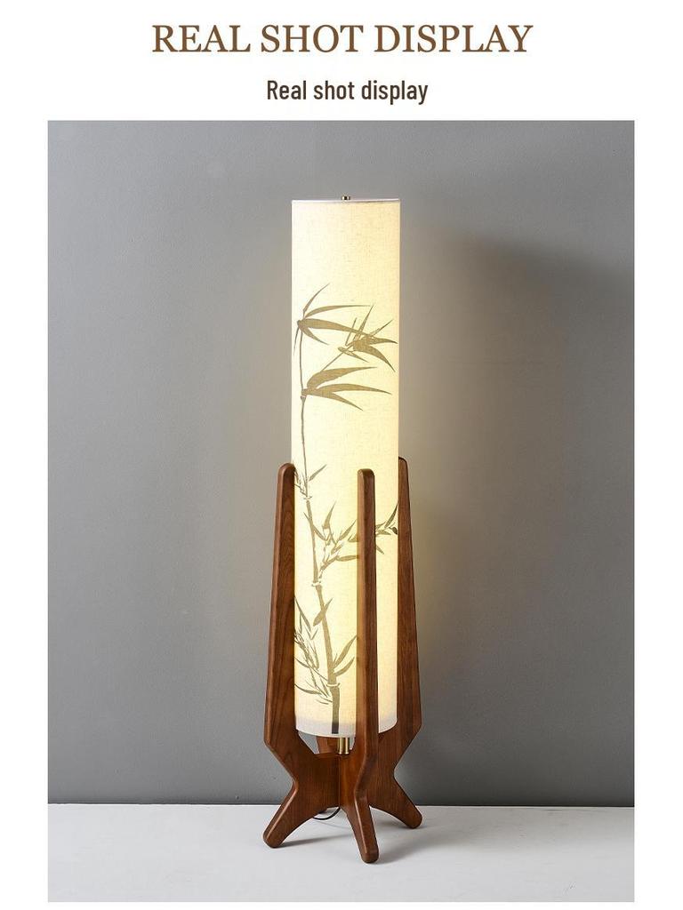 Zen Bamboo Leaf Solid Wood Floor Lamp for Living Room and Tea Room