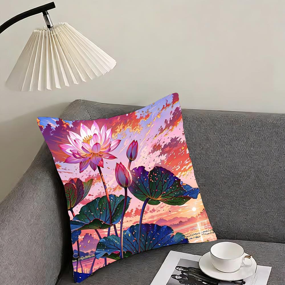Lotus Fashion Cushion Cover Pillowcase Ultra Soft Skin Friendly Fabric Cloud Like Comfort Concealed Zipper