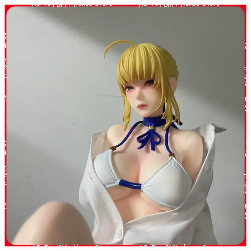 Saber Sitting Gk Anime Figure Cute Ahoge King Model 2D Beautiful Girl Statue Exquisite Desktop Decor Collectible Toy Gift