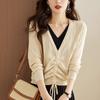 Spring and Autumn Women's Hollow V-neck Knit Sweater Loose Thin Sweater