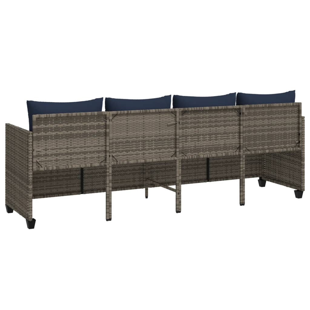 Sun Lounger with Cushions Grey Poly Rattan