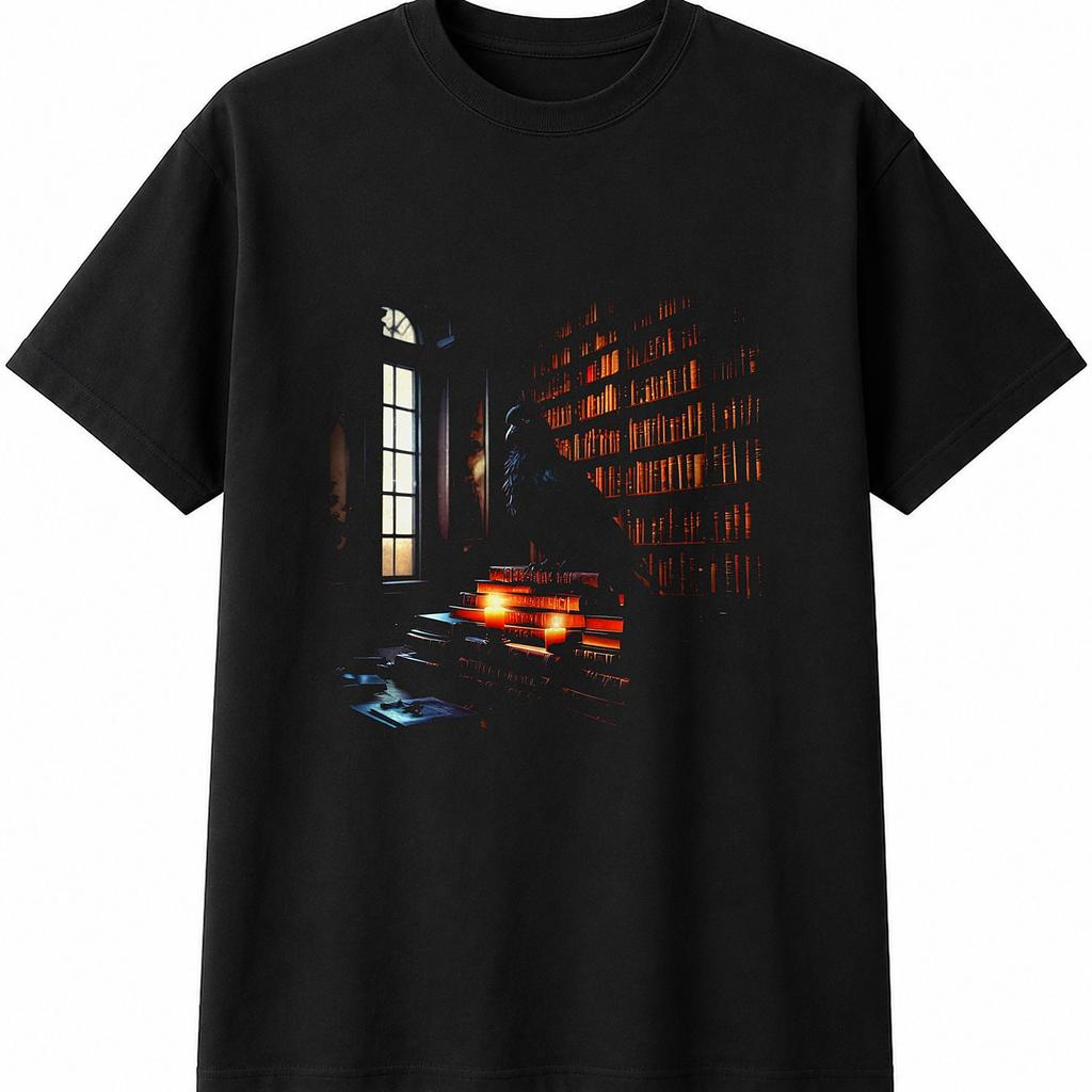 Candlelit Library Mens Womens T-Shirt Vintage Unisex Novelty Gift Tee Funny