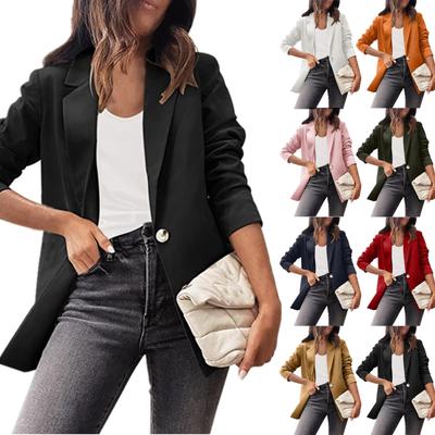 Женский однотонный повседневный кардиган с длинным рукавом и карманом, повседневная куртка, пиджак