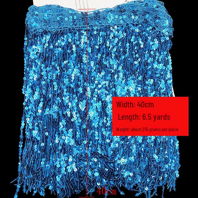 Отделка сценического костюма кружевом с пайетками и кисточками 40 см, 5,9 метра