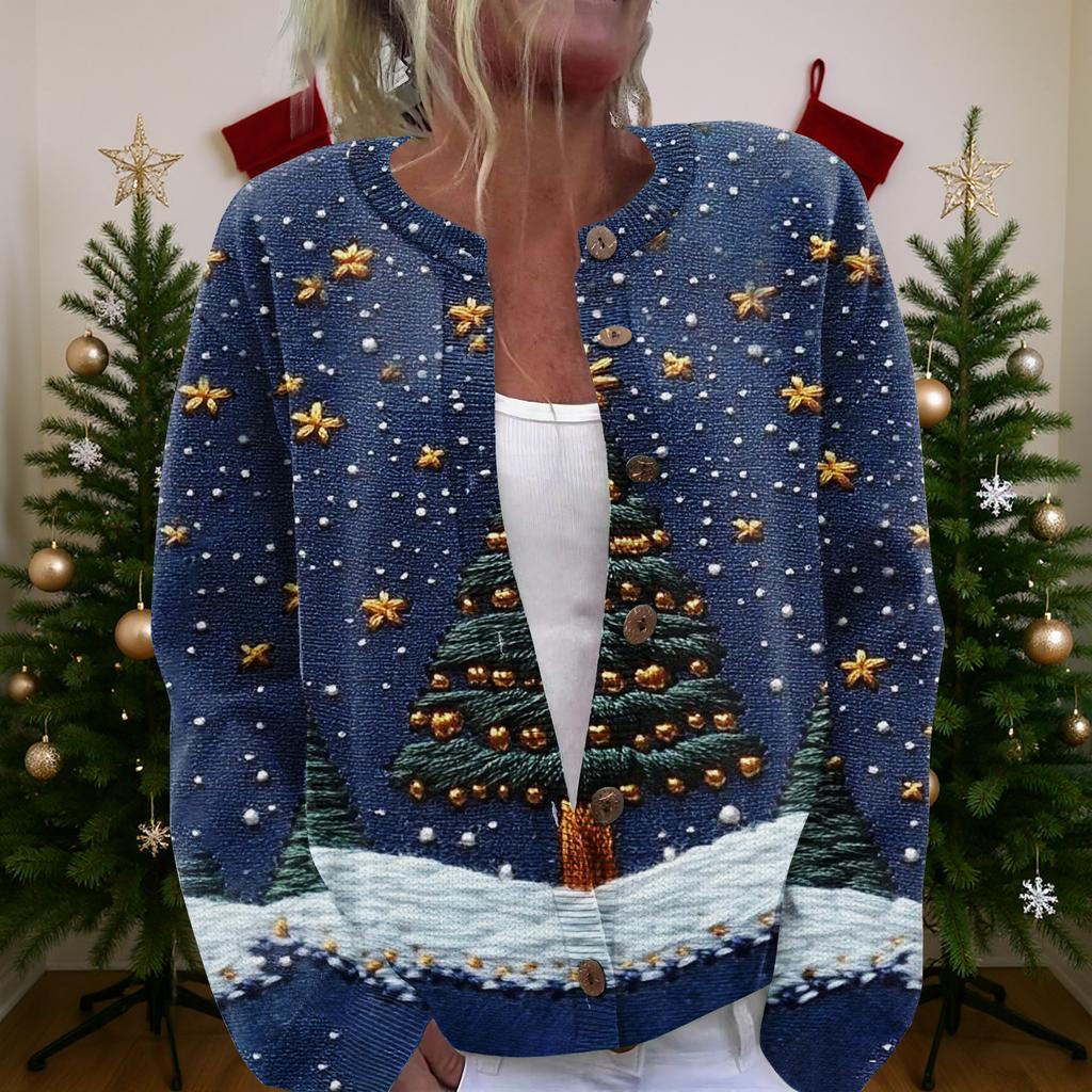 Женский рождественский свитер Милый забавный рождественский свитер Осень и зима Свитер с длинным рукавом вязаный