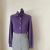 Popped Grape Purple Turtleneck Raccoon Fleece Sweater Women's Snap Button High-end Lapel Knitted Cardigan