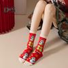 1 Pair Spring Festival Socks Cartoon Snake Print Festive Red New Year Socks Mid-tube Anti-slip Unisex Winter Socks