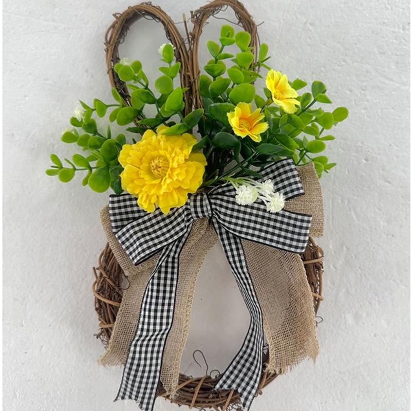 Spring Wreath for Front Door Rabbit Shaped Bowknot Garlands for Indoor or Outdoor Decoration Festival Party Supplies