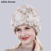 Новое поступление Цветы Шапки из натурального меха Зимние Русские Женские Шапки из натурального кролика рекс Шапка-бини из натурального кролика рекс