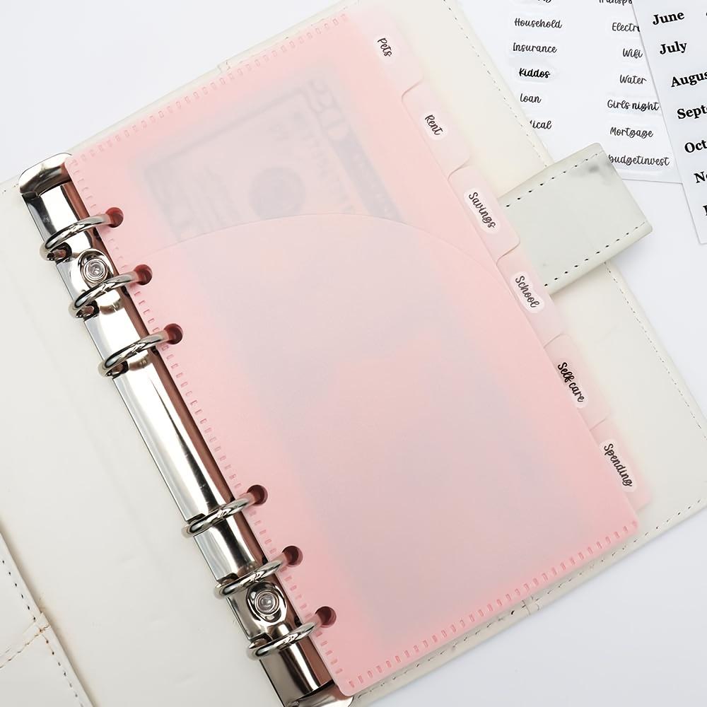 6pcs Frosted PP Binder Pocket Dividers – A6 Cash Envelopes for 6 Ring Budgeting Planner Inserts, Supplies & Accessories