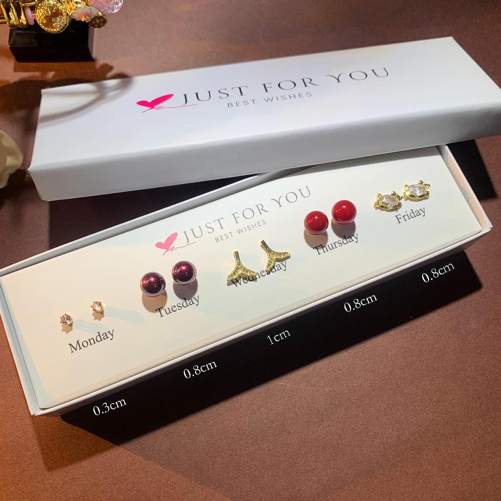 Набор серег-пуссетов в форме сердца с цирконом, цветком и жемчугом для женщин