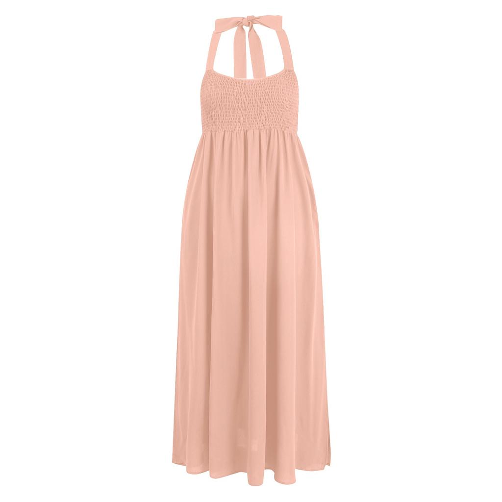 Женское летнее платье без рукавов, плиссированные повседневные платья макси с карманами