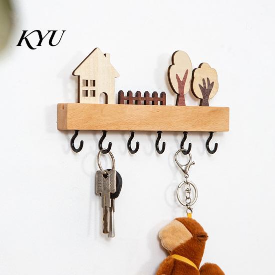 Wooden Hat Rack Key Holder, Solid Wood Organizer with 6 Hooks, Modern Wall Mounted Badge Holder Hanger for Entryway Kitchen And Office Organization