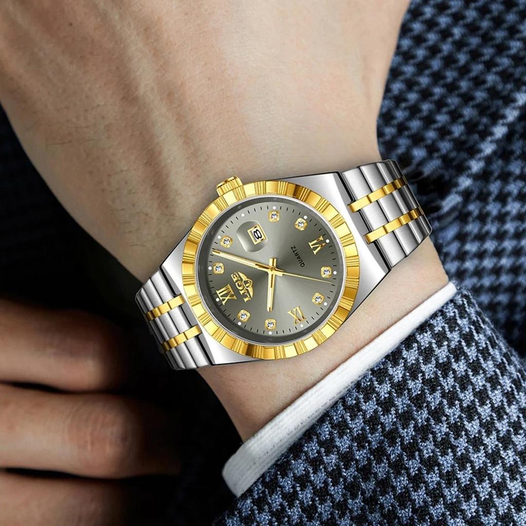 Мужские Модные Деловые Часы Мужские Спортивные Черные из Нержавеющей Стали Роскошные Светящиеся Водонепроницаемые Мужские Кварцевые Часы