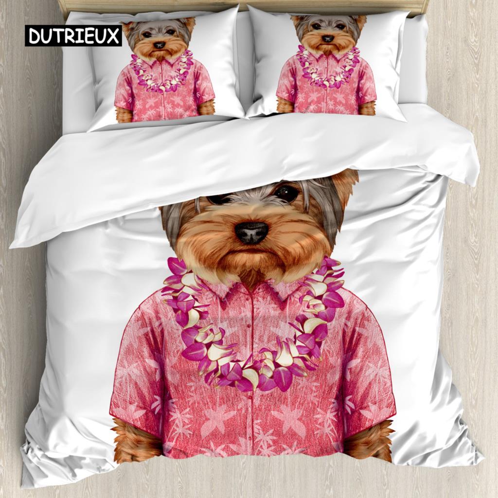 Комплект постельного белья Yorkie с изображением собаки и наушников, музыка, комплект постельного белья из 3 предметов для детей, девочек и мальчиков, мягкий чехол с изображением щенка размера King Size
