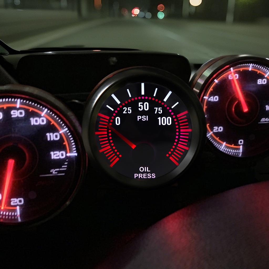 Universal 52mm 12V Car Oil Pressure Gauge Oil Press Meter 0 - 100 PSI for Car / Boat / Truck / ATV with Oil Pressure Sensor